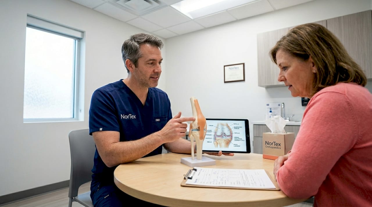 Doctor discussing joint model with patient