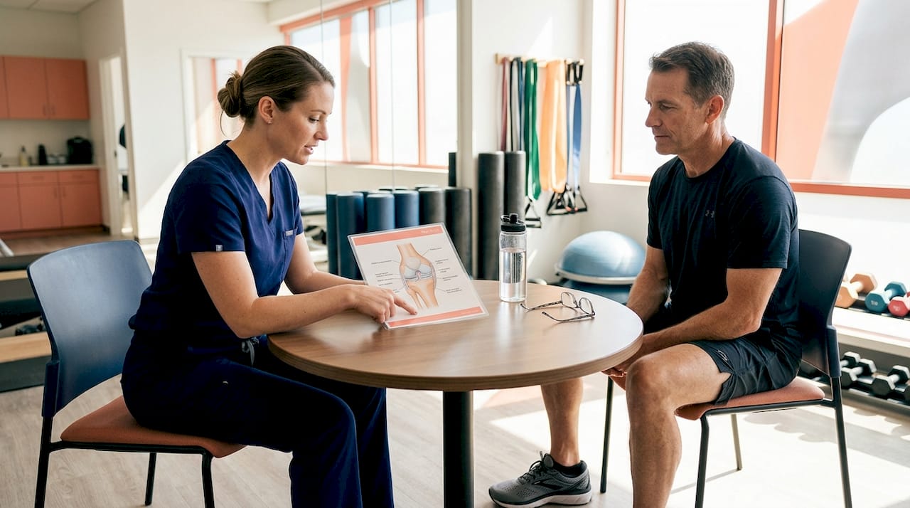 Therapist discussing knee recovery with patient