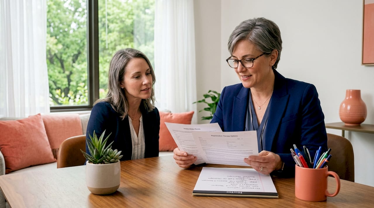 Physician discussing regenerative therapy with patient