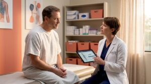 Doctor consulting patient in clinic