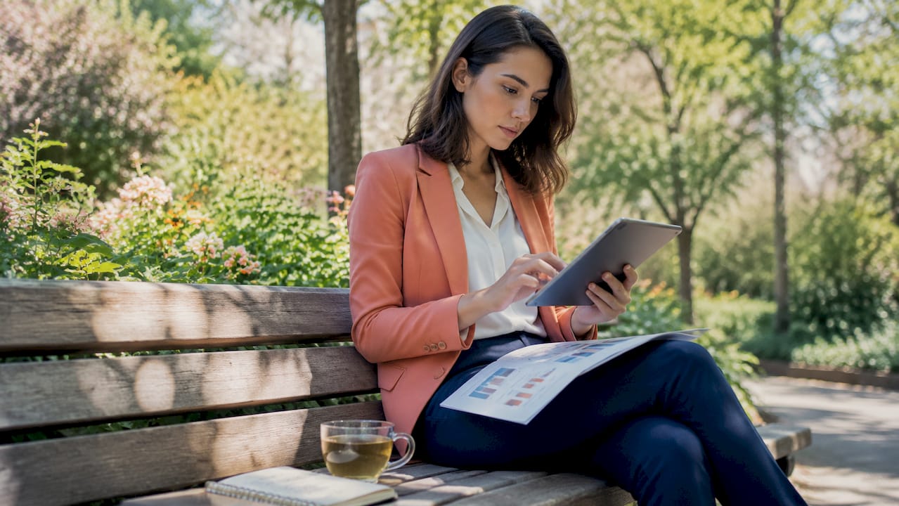 Woman researching social media alternatives outdoors