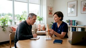 Doctor explaining knee regeneration to patient