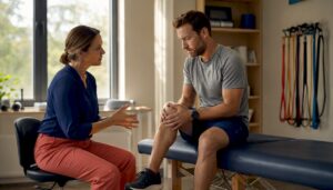 Physical therapist consulting patient after injury