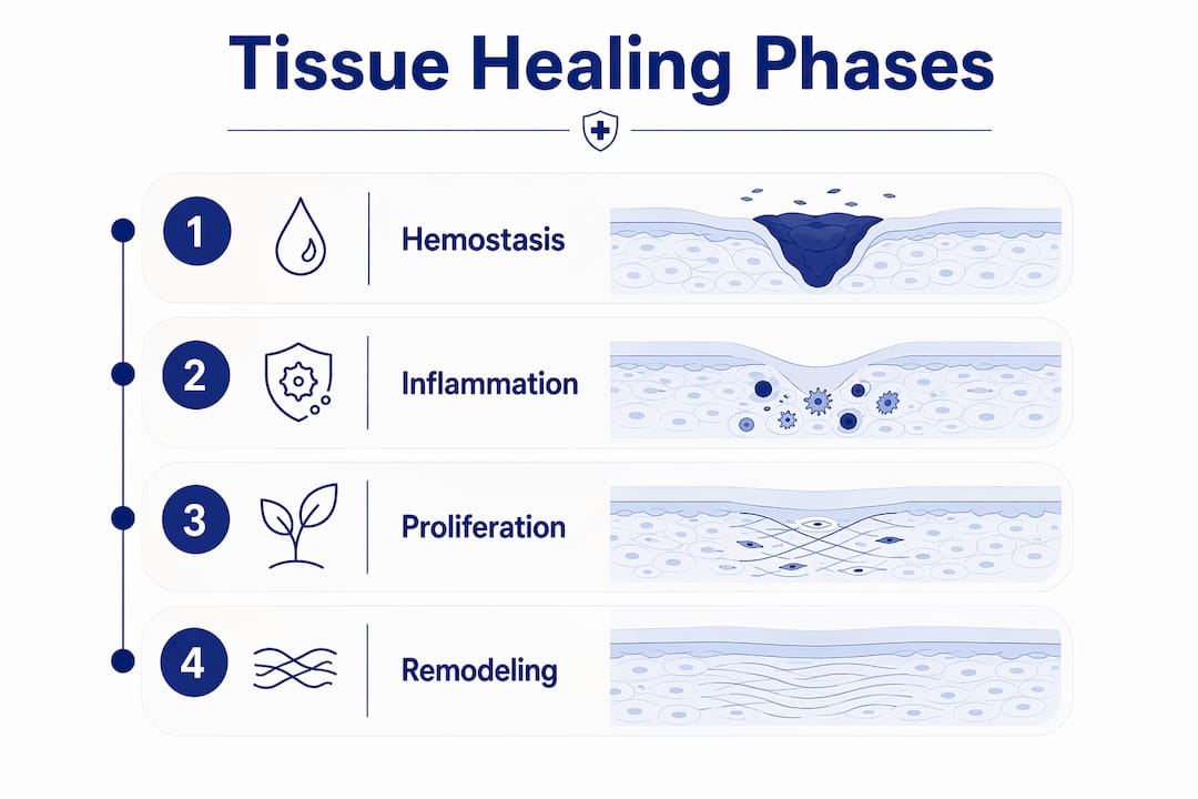 Infographic showing four phases of tissue healing