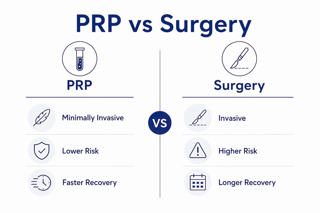 Infographic comparing PRP treatment and surgery
