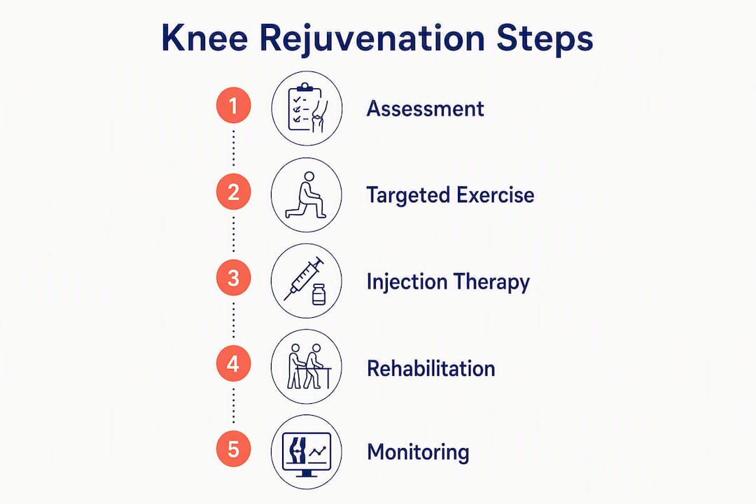 Infographic showing key knee rejuvenation steps