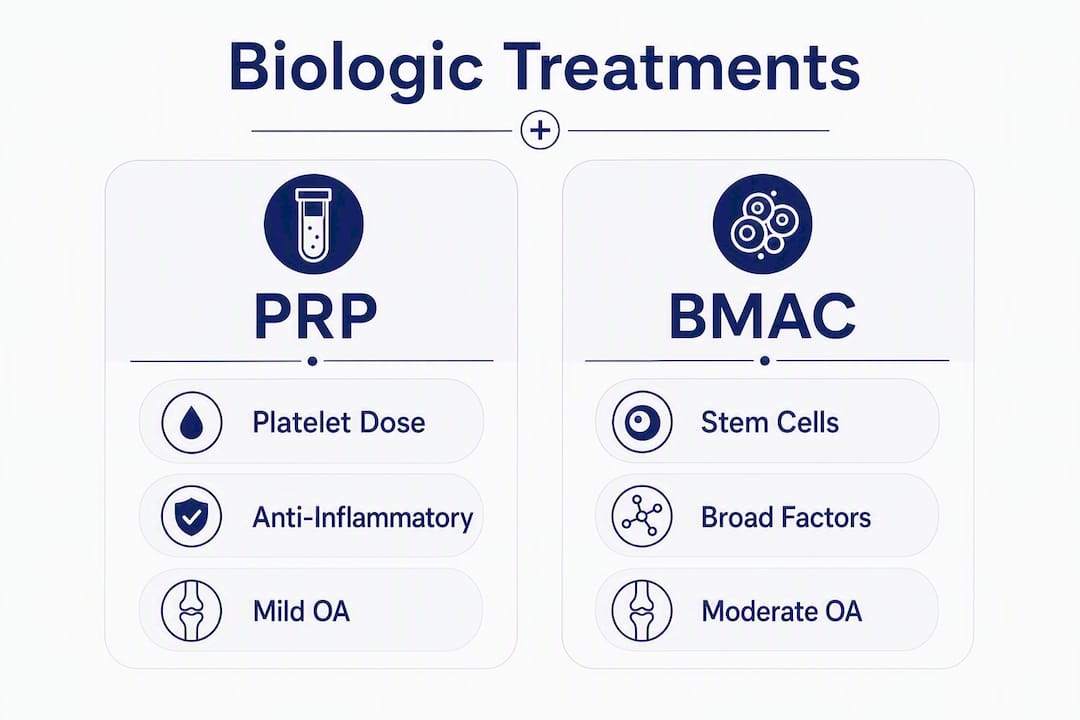 Infographic comparing PRP and BMAC treatments